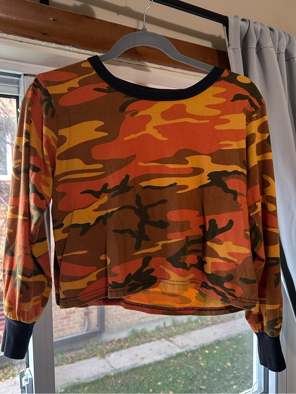 Rothco Women's Savage Orange Camo Long Sleeve Crop Top Medium